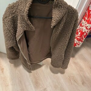 H&M Chocolate Brown Teddy Sherpa Zip Jacket - Women